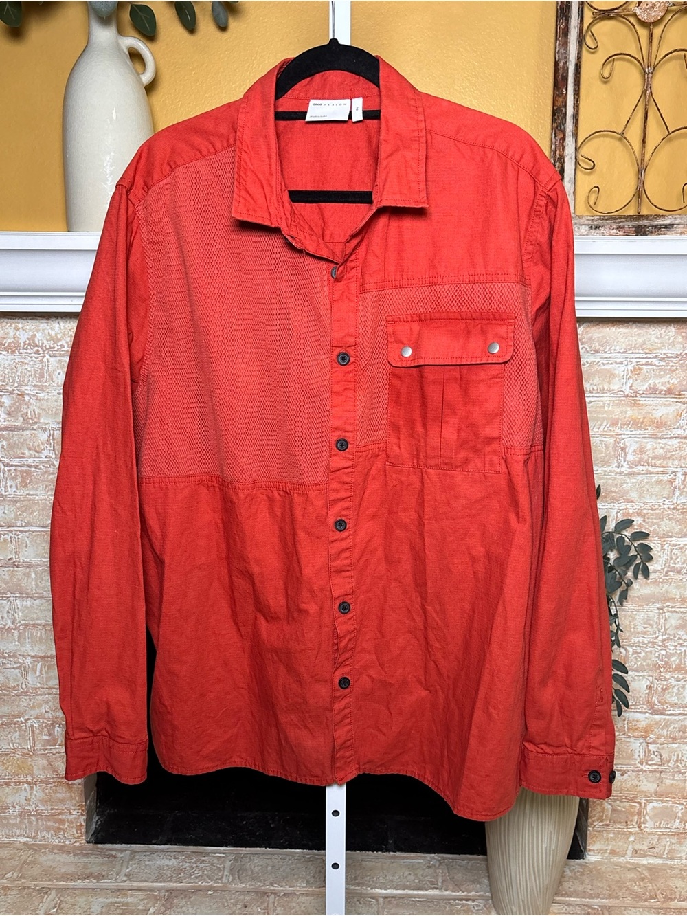 ASOS DESIGN Utility Mesh Panel Overshirt Red Orange Men’s 2XL #865 - Picture 2 of 9